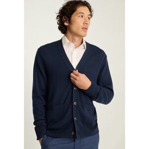 Bonobos Sweater Men Large Blue Washable Merino Wool Knit Cardigan Grandpa V Neck